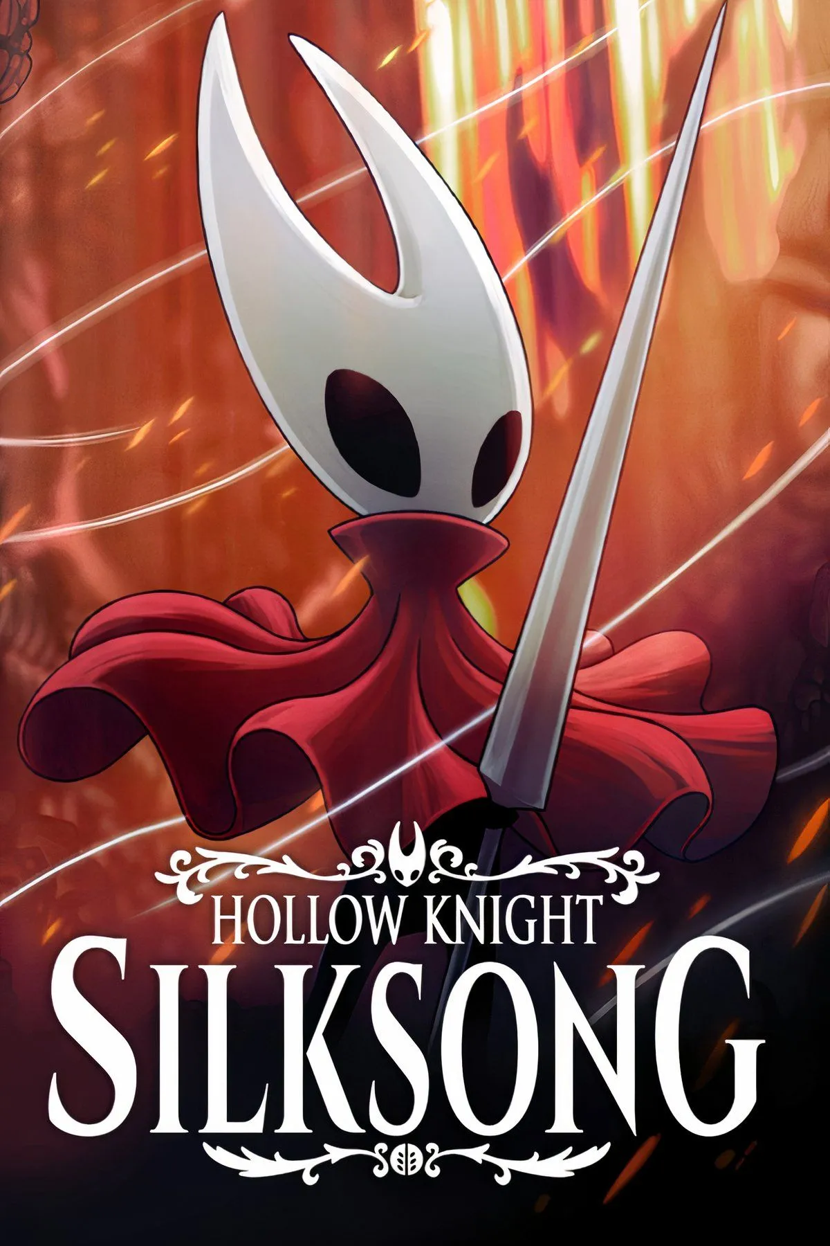 Ảnh bìa Hollow Knight: Silksong, với nhân vật chính Hornet và phong cách Metroidvania.