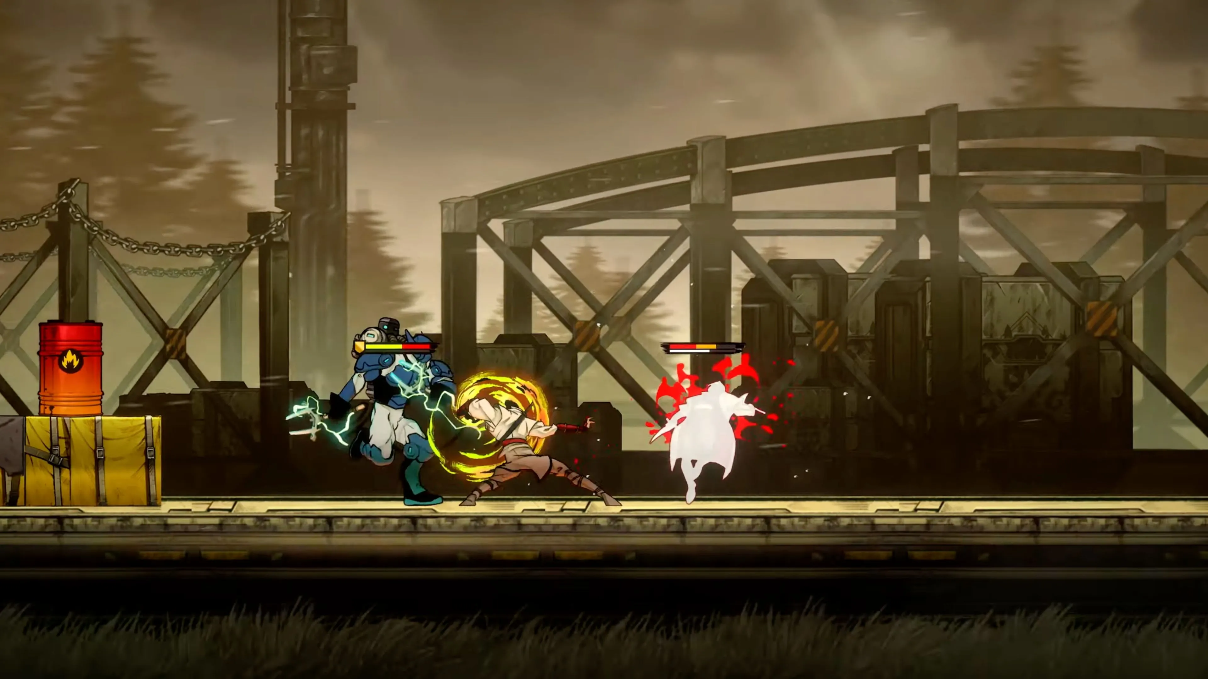 Ảnh chụp màn hình gameplay trong Shinobi: Art of Vengeance, thể hiện phong cách đồ họa vẽ tay ấn tượng.