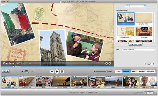 Ảnh chụp màn hình giao diện chỉnh sửa dự án trong iMovie 6, hiển thị bố cục quen thuộc