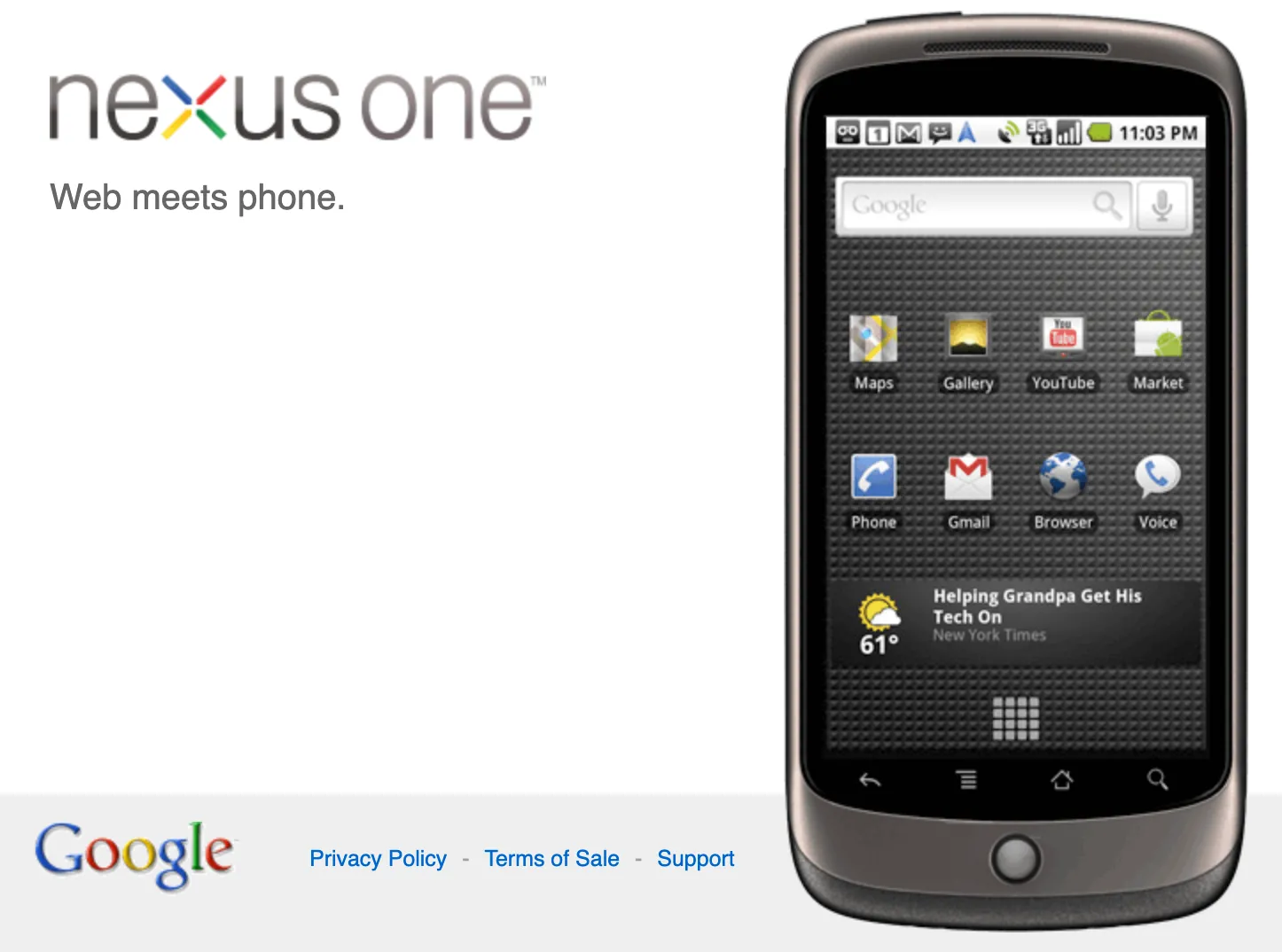 Ảnh chụp màn hình Google Web Store hiển thị điện thoại Google Nexus One
