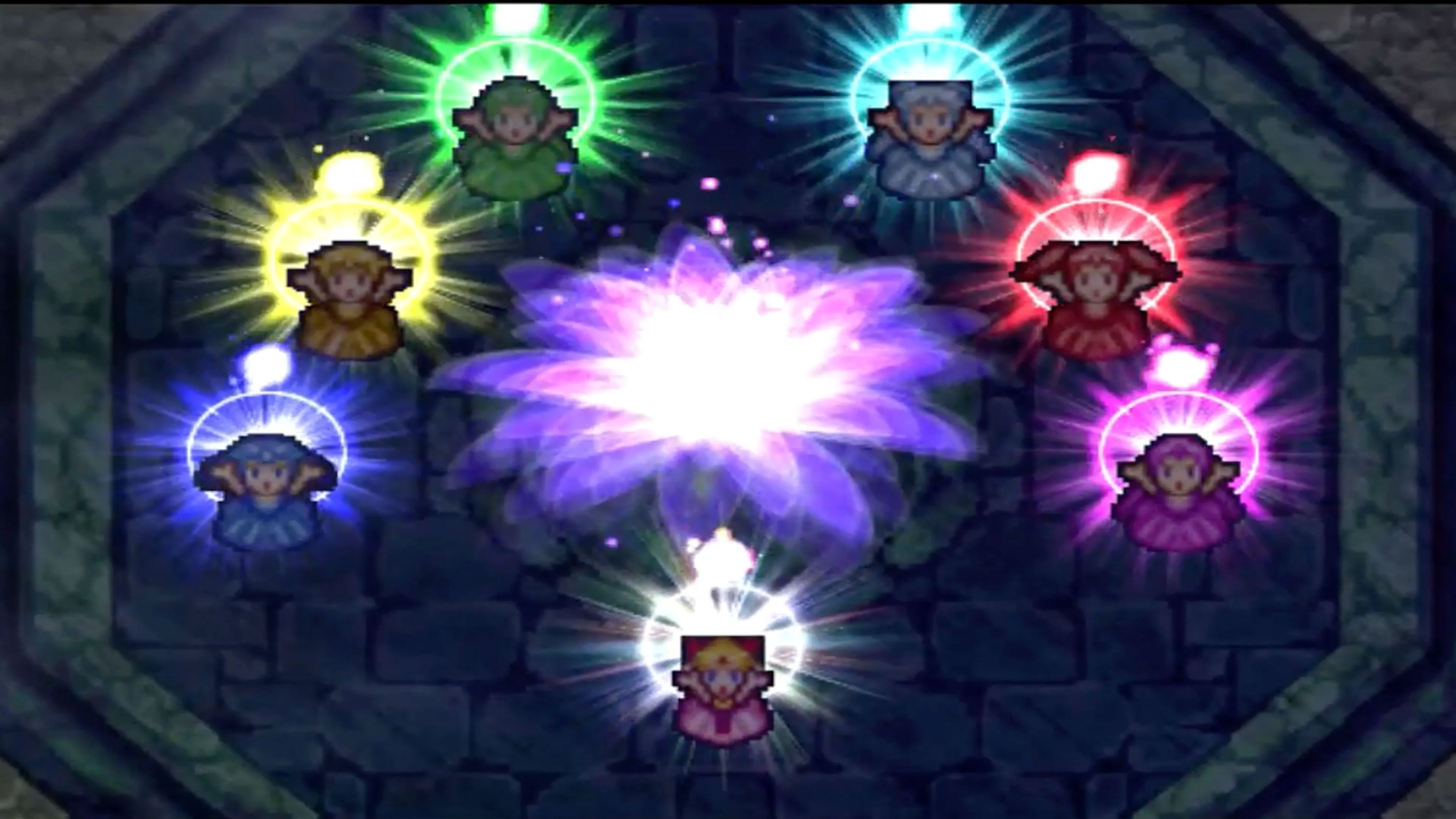 Ảnh chụp màn hình The Legend of Zelda: Four Swords Adventures với góc nhìn từ trên xuống.