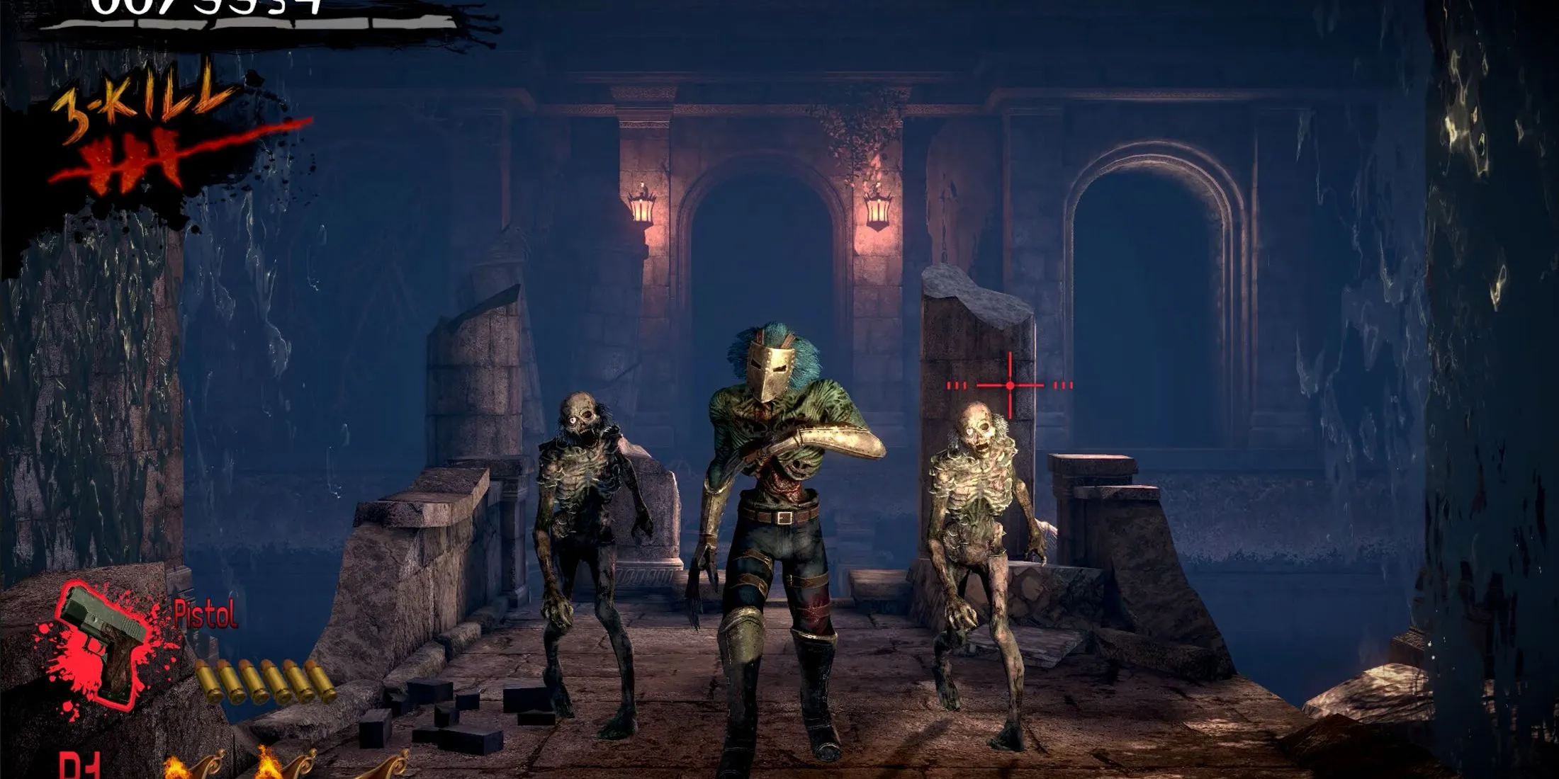 Ảnh quảng bá The House of the Dead 2: Remake, với nhân vật chính đối đầu zombie.