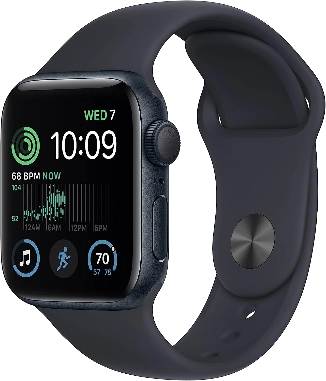 Apple Watch SE thế hệ 2 màu bạc trên tay, hiển thị màn hình chính