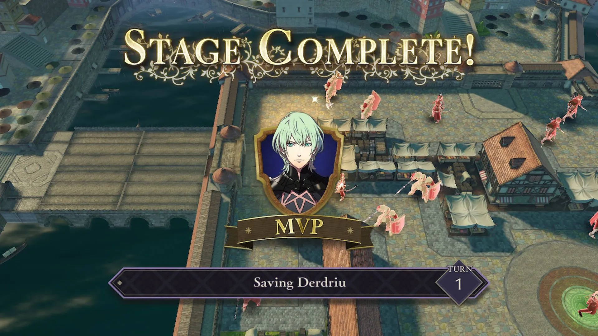 Bản đồ chiến trường được dọn sạch chỉ trong một lượt đi trong Fire Emblem: Three Houses, minh họa lối chơi chiến thuật đỉnh cao.