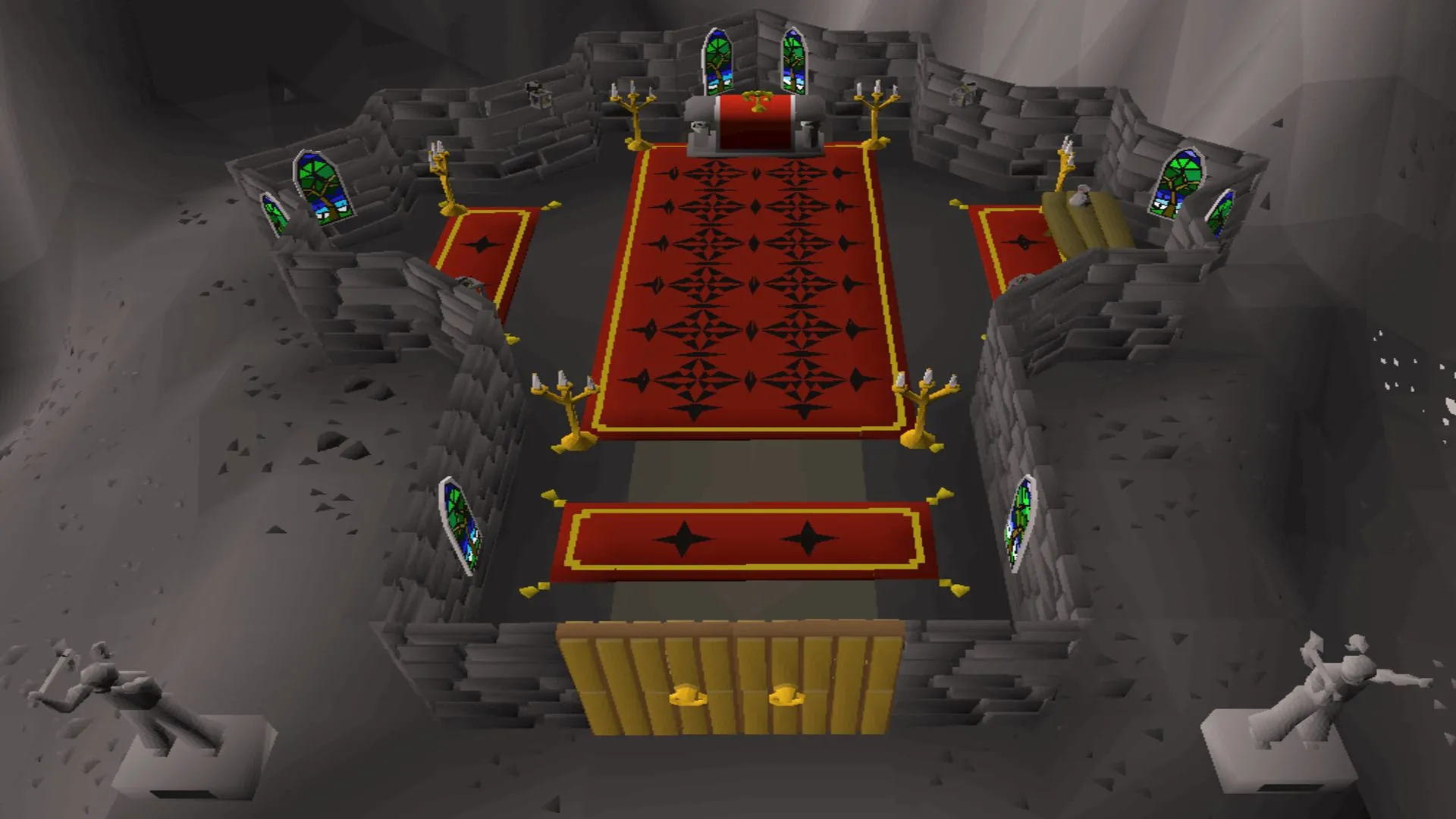 Bàn Thờ Hỗn Loạn (Chaos Temple) tại Wilderness trong Old School RuneScape, một khu vực PvP nguy hiểm nhưng mang lại lợi ích PvE lớn.