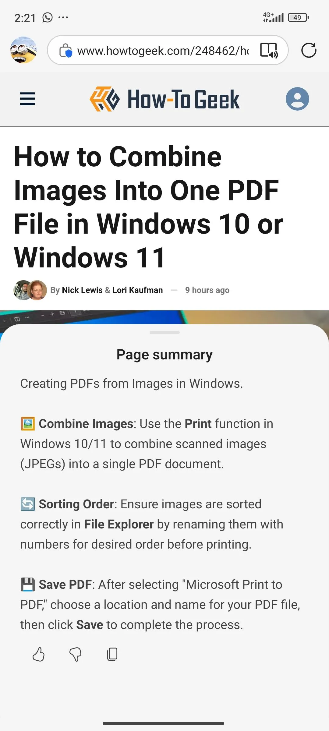 Bản tóm tắt trang web từ How-To Geek do Edge tạo