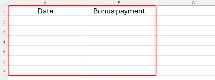 Bảng tính Excel với tiêu đề cột