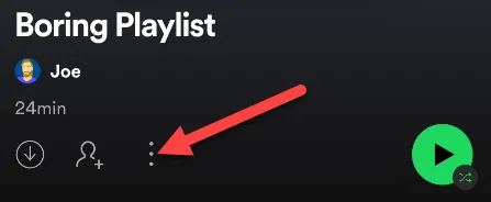 Biểu tượng ba chấm tùy chọn nằm cạnh tên playlist trên Spotify.