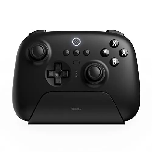 Bộ điều khiển Bluetooth 8Bitdo Ultimate với dock sạc, trang bị joystick cảm biến hiệu ứng Hall, tương thích với Switch, Windows và Steam Deck (màu đen).