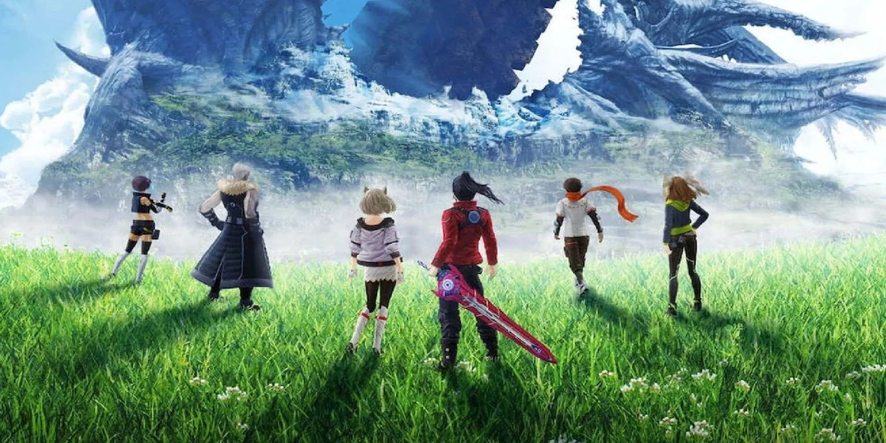 Bức ảnh nghệ thuật chính của game JRPG Xenoblade Chronicles 3, thể hiện các nhân vật chính trong một khung cảnh hoành tráng.