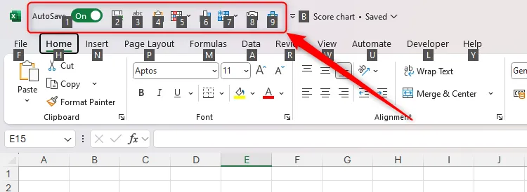 Các phím tắt Alt dành cho các công cụ trên Thanh công cụ truy cập nhanh (Quick Access Toolbar) trong Excel