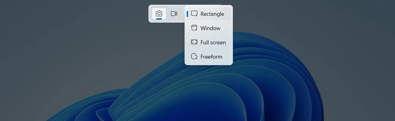 Các tùy chọn chế độ chụp đa dạng của công cụ Snipping Tool trên Windows.