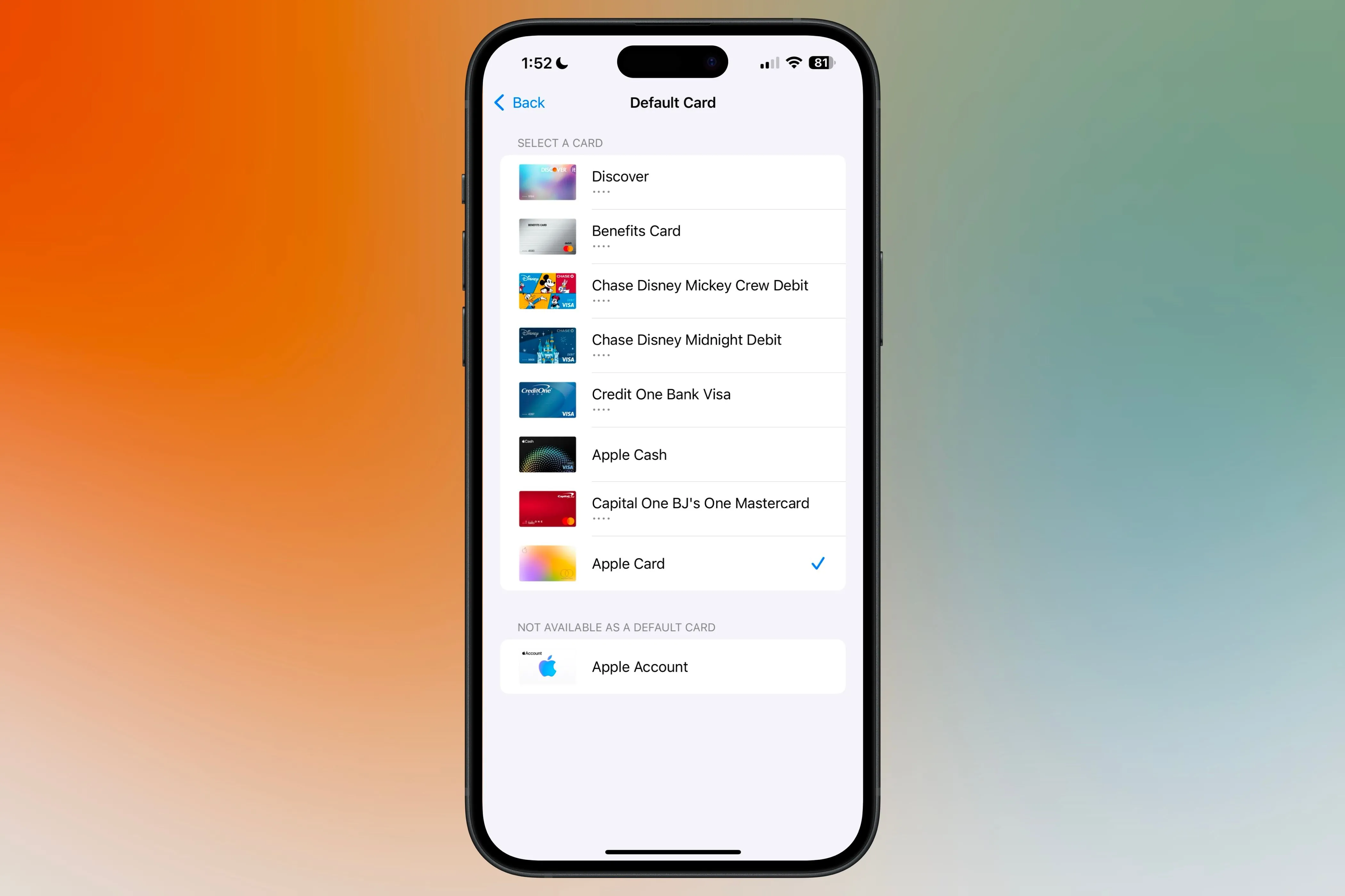 Cài đặt chọn thẻ thanh toán mặc định trong ứng dụng Wallet và Apple Pay trên iPhone