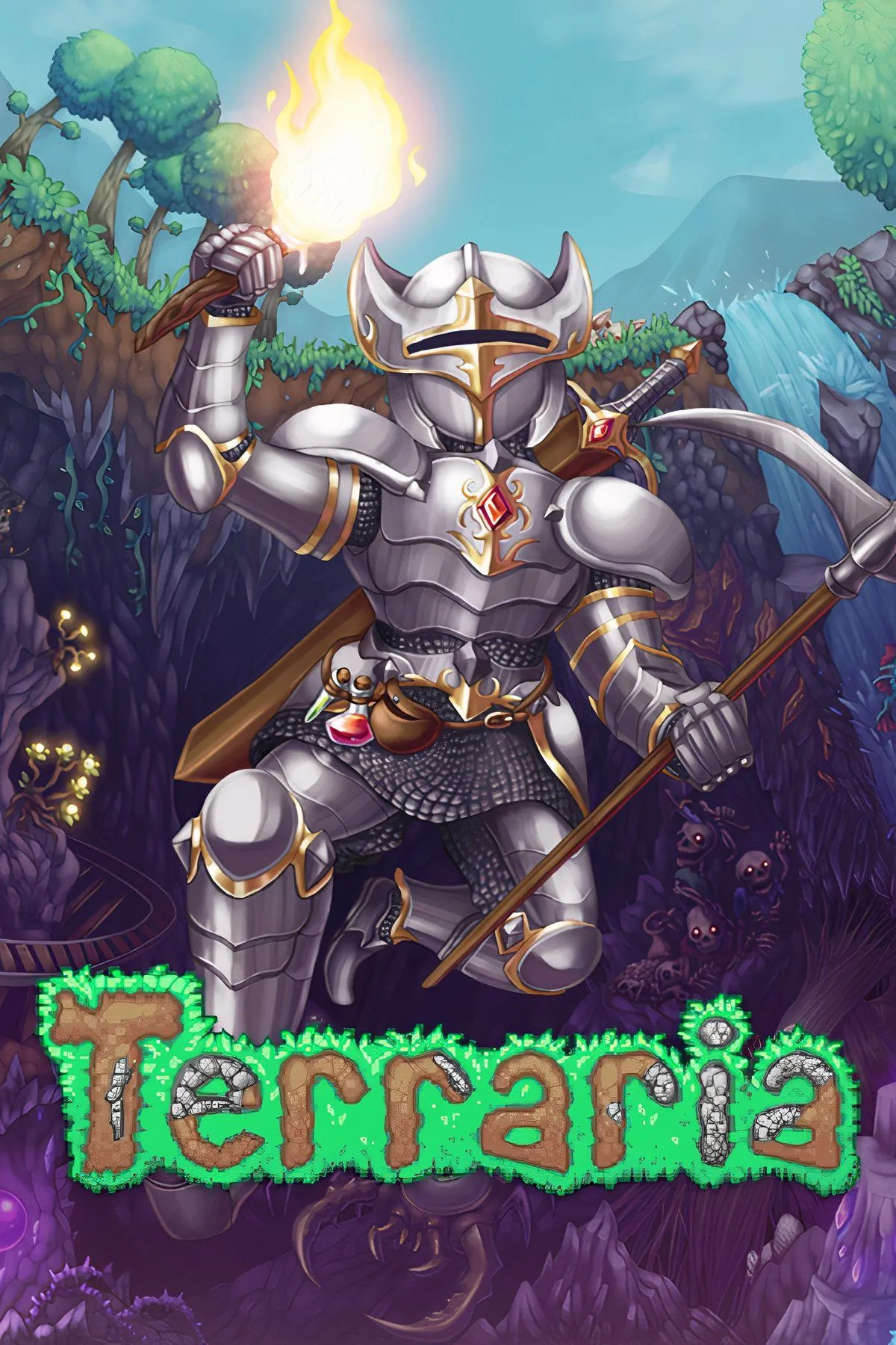 Căn cứ phức tạp nhiều tầng trong Terraria, minh họa sự tự do sáng tạo và hệ thống chế tạo phong phú.