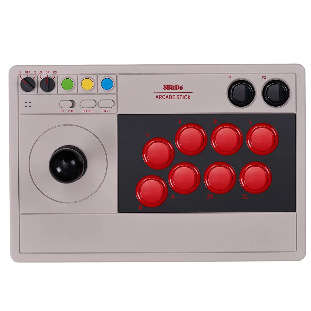 Cần điều khiển arcade 8BitDo cho Nintendo Switch, một phụ kiện lý tưởng khi xây dựng máy chơi game cổ điển từ laptop cũ.
