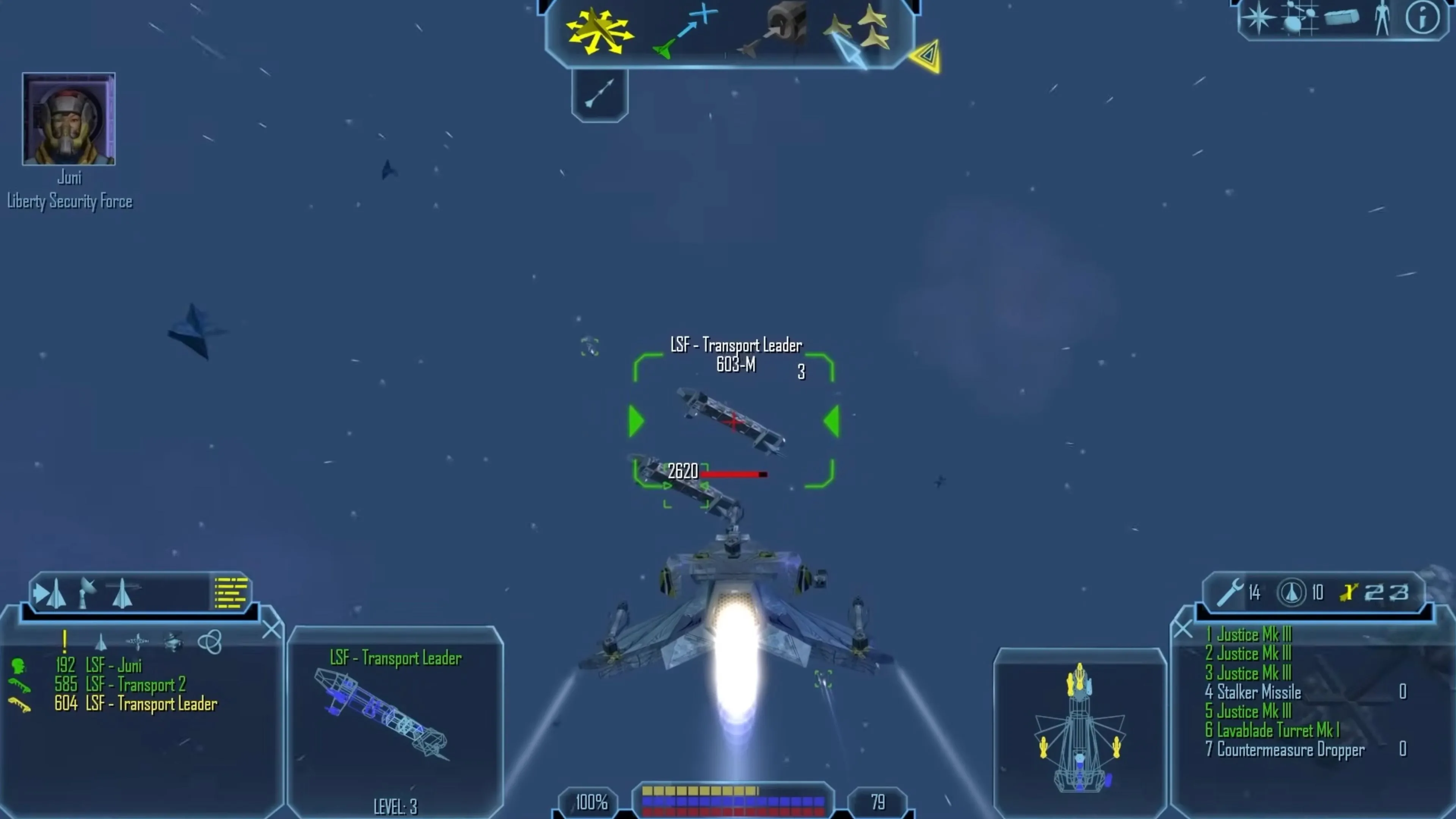 Cảnh chiến đấu không gian trong game Freelancer, với nhiều tàu chiến.