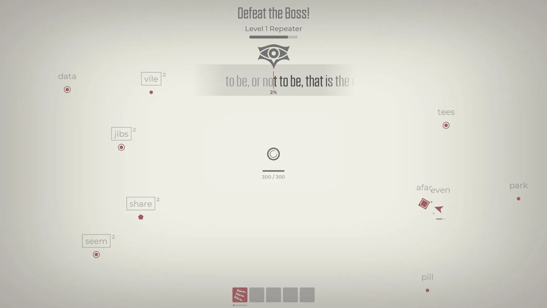 Cảnh chiến đấu với trùm cuối trong trò chơi luyện gõ Glyphica: Typing Survival.