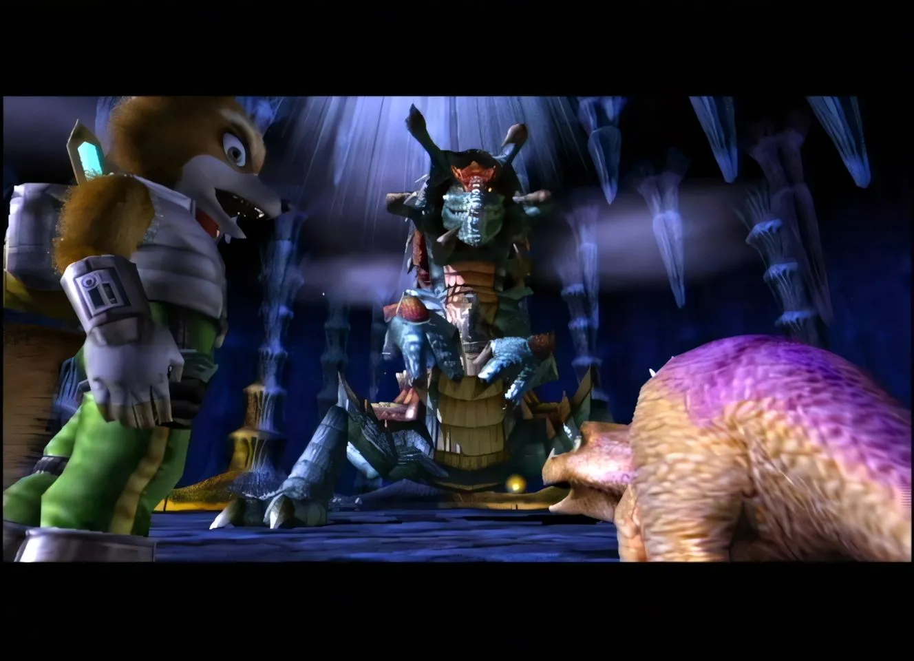 Cảnh Fox McCloud khám phá hang động trong Star Fox Adventures.