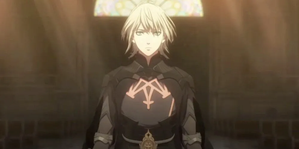 Cảnh gameplay trong Fire Emblem: Three Houses, tập trung vào tương tác nhân vật hoặc các lớp học.