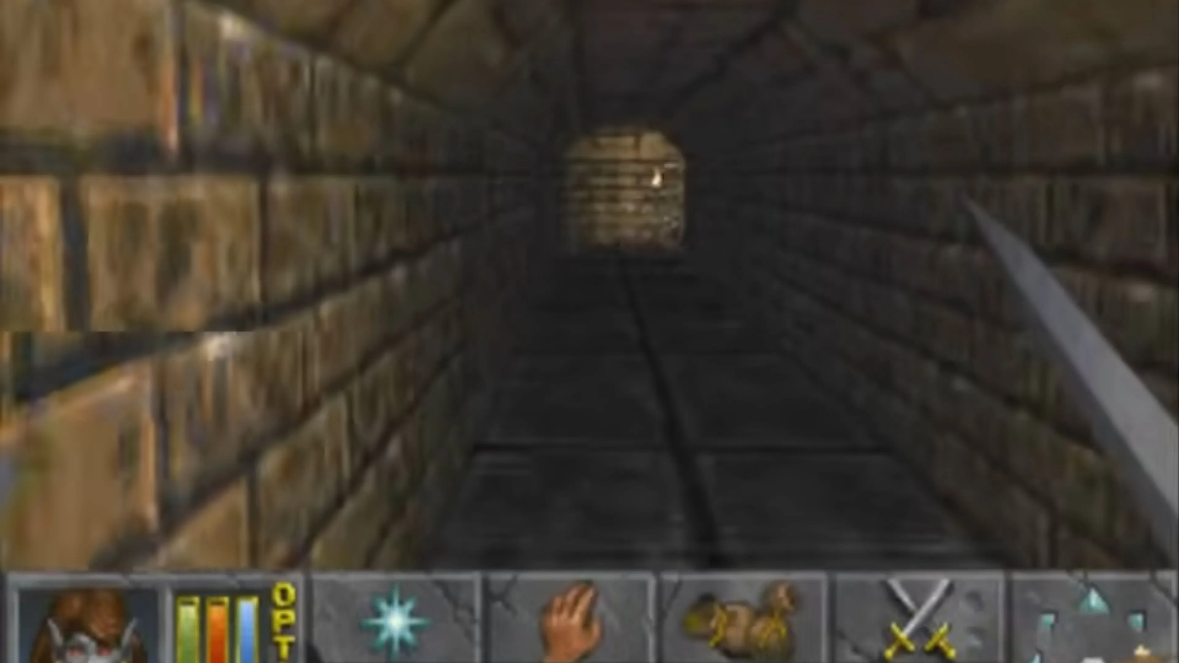 Cảnh khám phá hầm ngục trong Daggerfall
