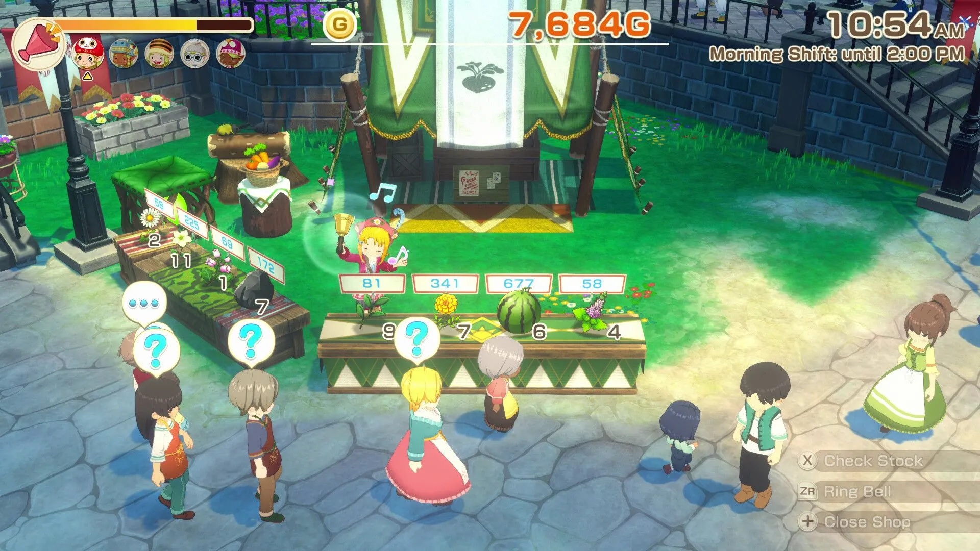Cảnh nhân vật tương tác với người dân làng trong Story of Seasons: Grand Bazaar, nhấn mạnh yếu tố mô phỏng cuộc sống.