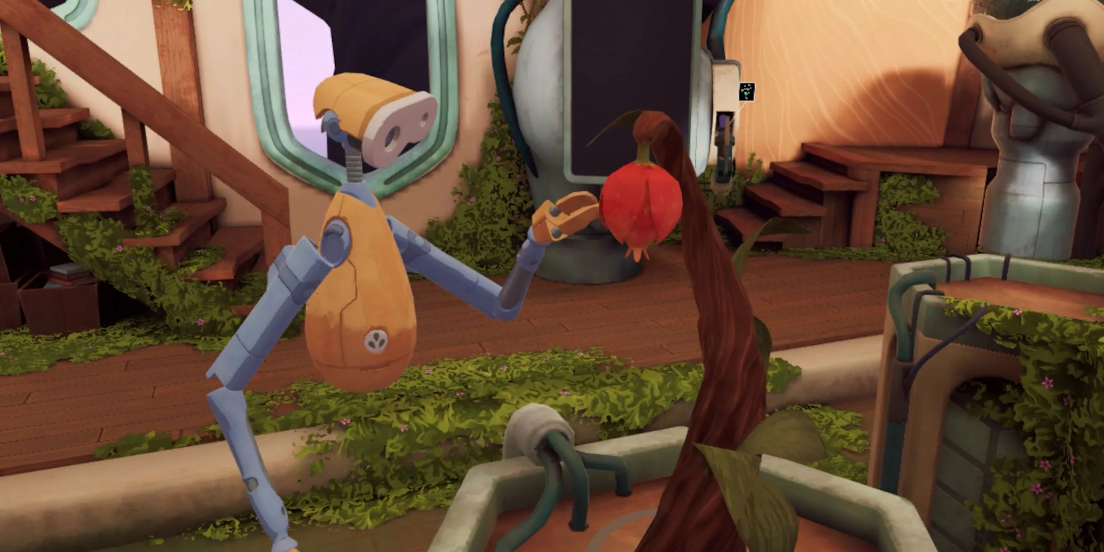 Cảnh quay game VR góc nhìn thứ nhất The Last Clockwinder với đồ họa chi tiết nhưng vẫn còn hạn chế so với game truyền thống.
