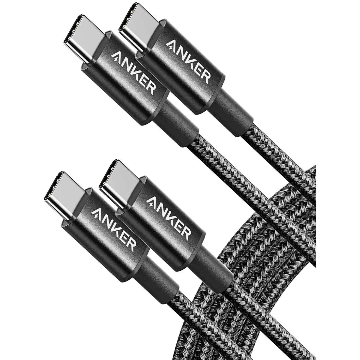 Cáp sạc USB-C Anker nylon bện màu đen trên nền trắng, thể hiện độ bền và thiết kế cao cấp.