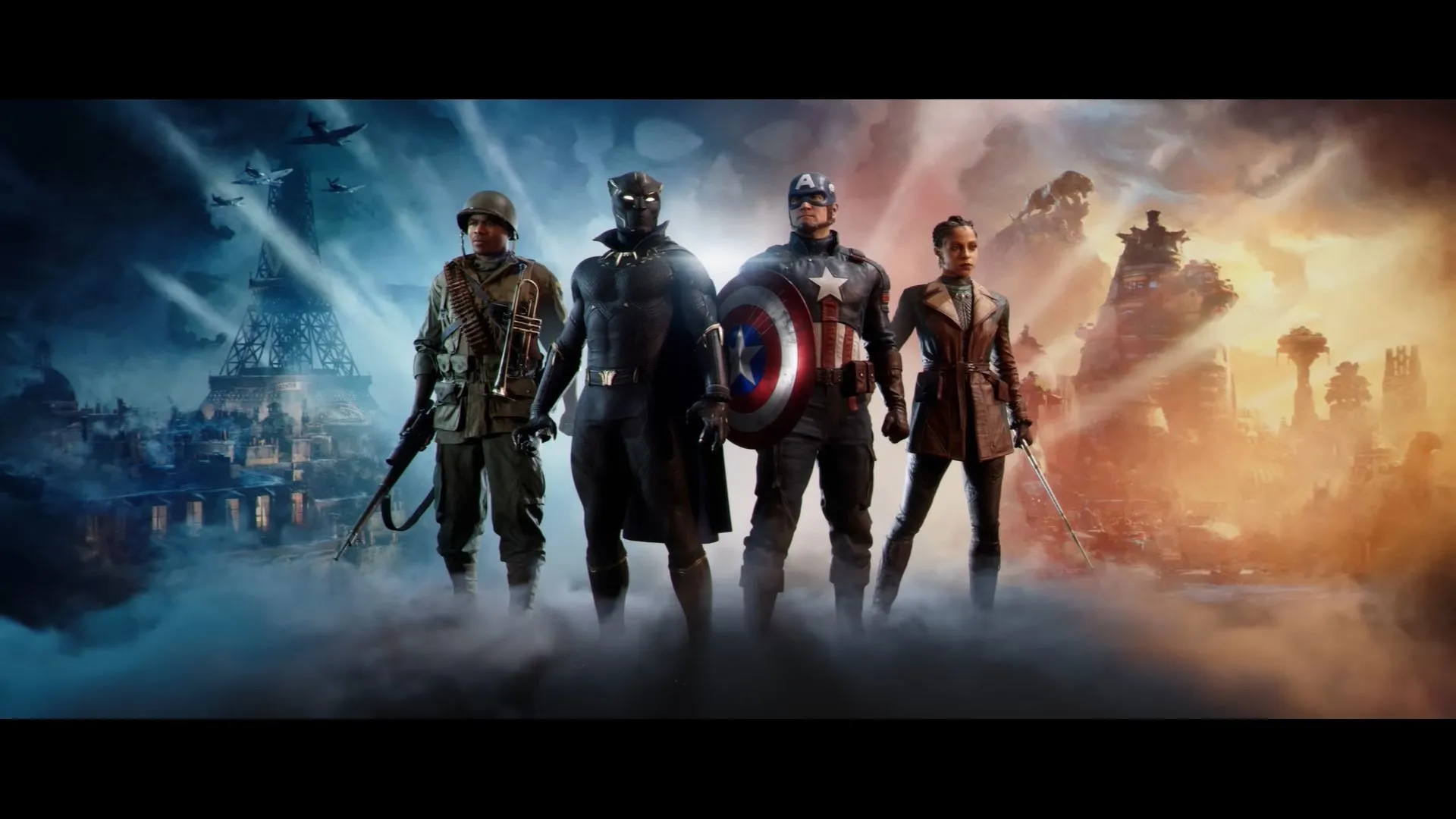 Captain America, Black Panther (T’Chanda/Azzuri), Gabriel Jones và Nanali là 4 nhân vật chính trong Marvel 1943 Rise of Hydra.