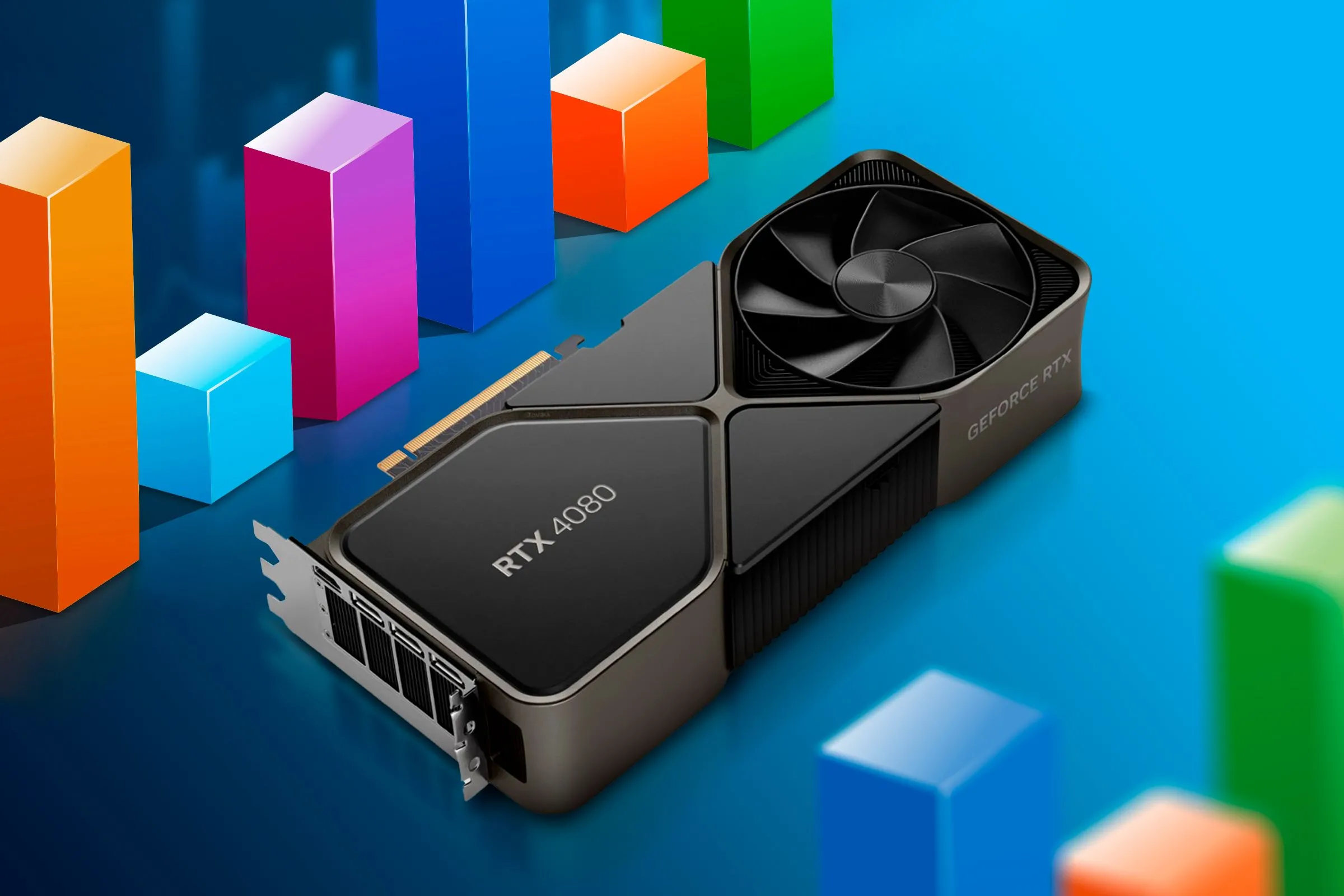 Card đồ họa cùng các biểu đồ hiệu năng, thể hiện sự ổn định và kết quả benchmark