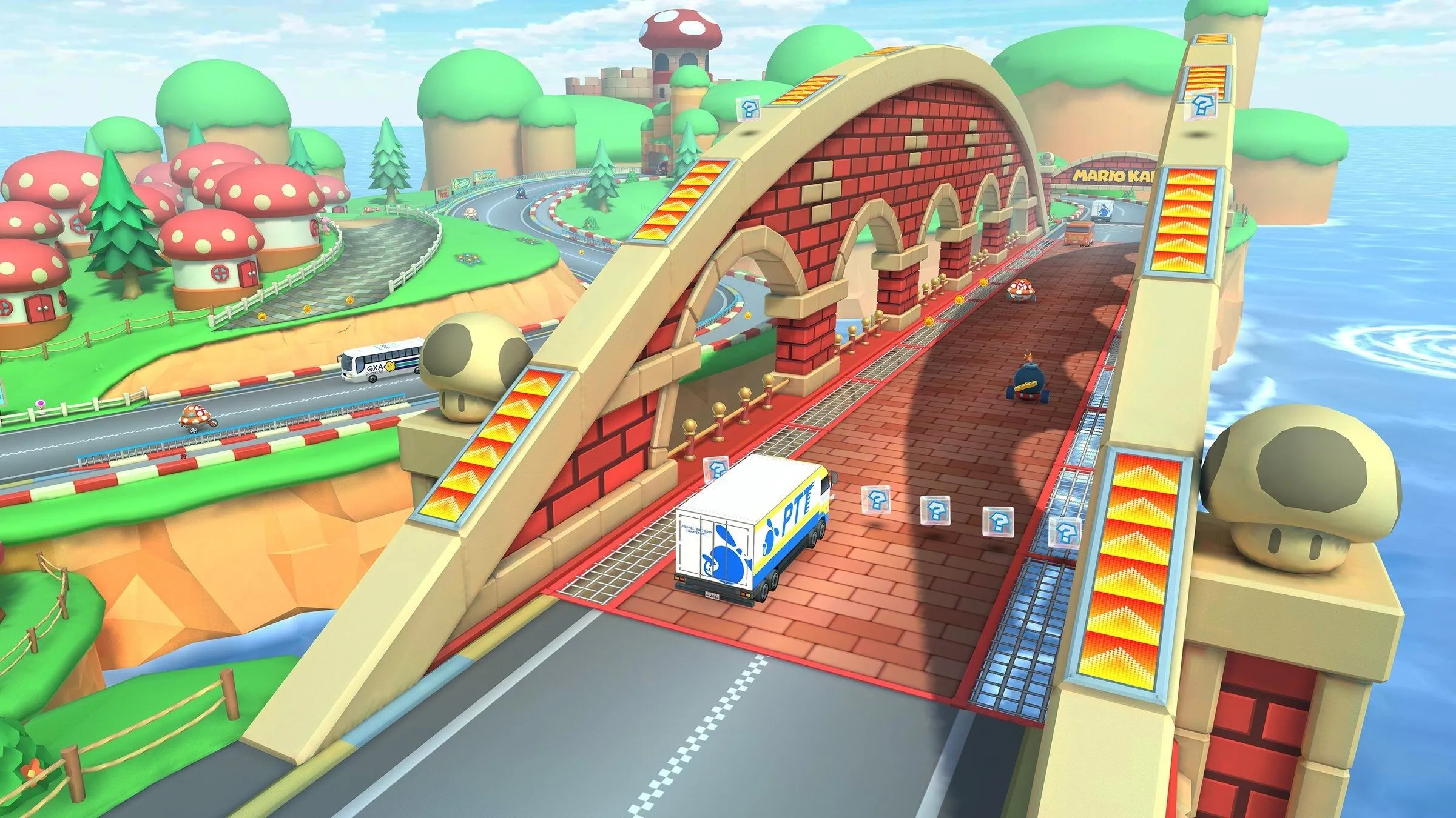 Cầu Nấm (Mushroom Bridge), một đường đua nổi bật với giao thông đặc trưng trong series Mario Kart.