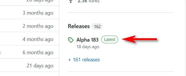 Chọn bản phát hành mới nhất trên GitHub