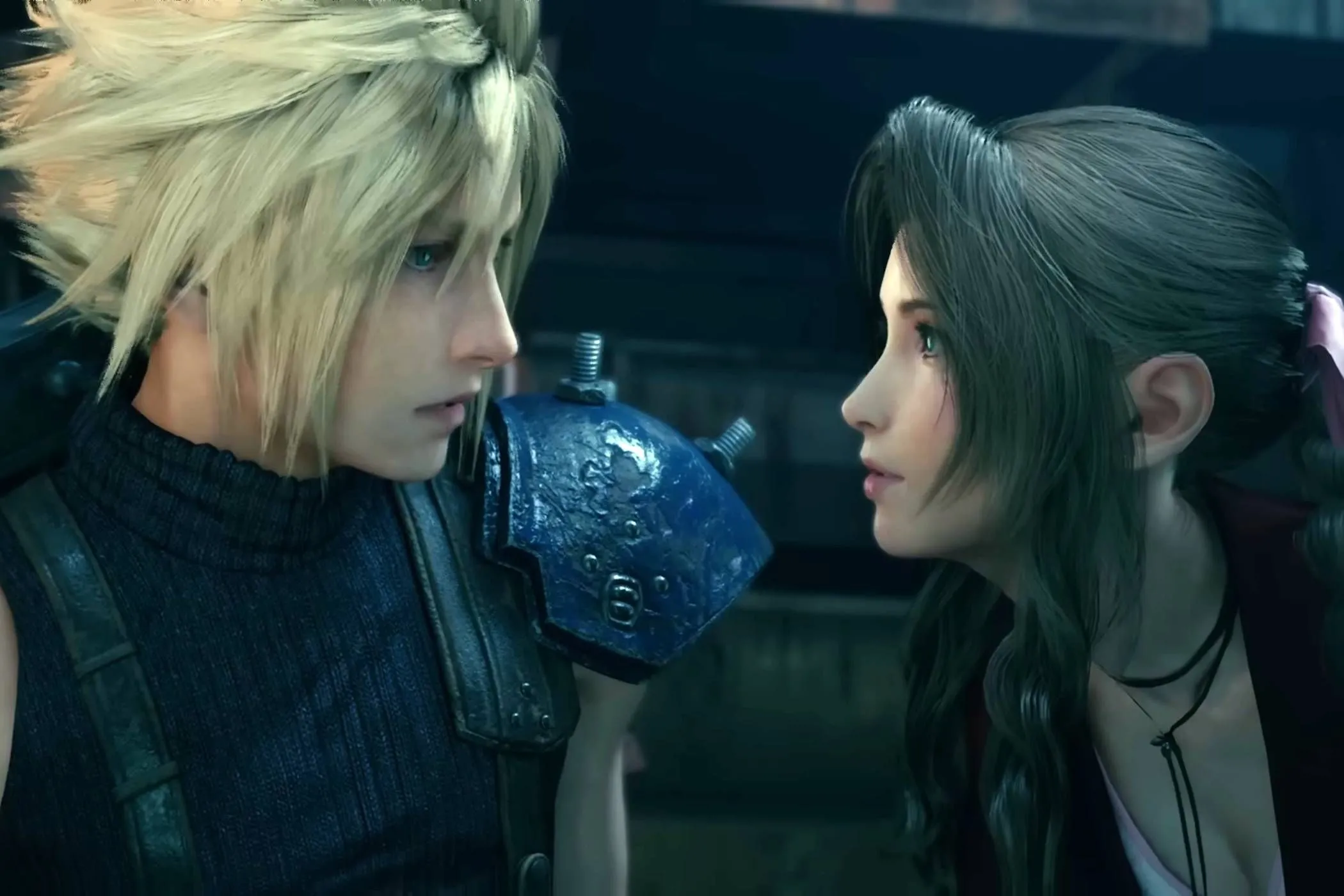 Cloud looking at Aerith in Final Fantasy VII Remake cinematic