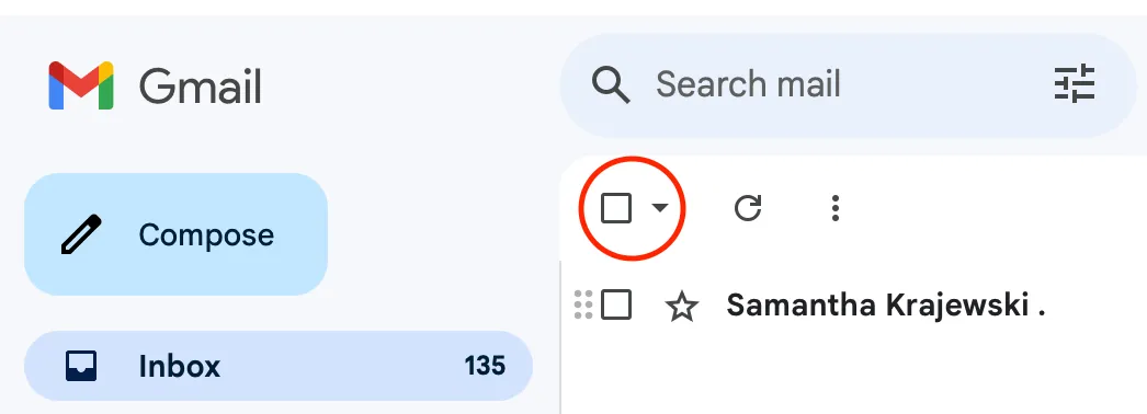 Công tắc chọn tất cả tin nhắn trong hộp thư Gmail của bạn.