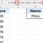 Công thức XLOOKUP trong Excel với các ngoặc đơn được đánh dấu