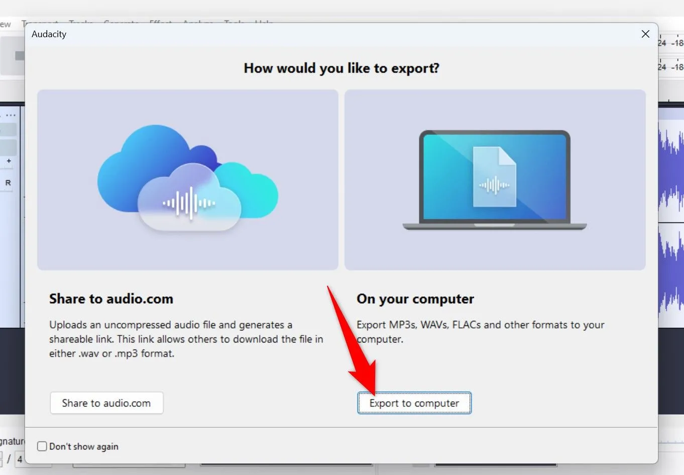 Cửa sổ tùy chọn lưu file âm thanh đã ghép của Audacity