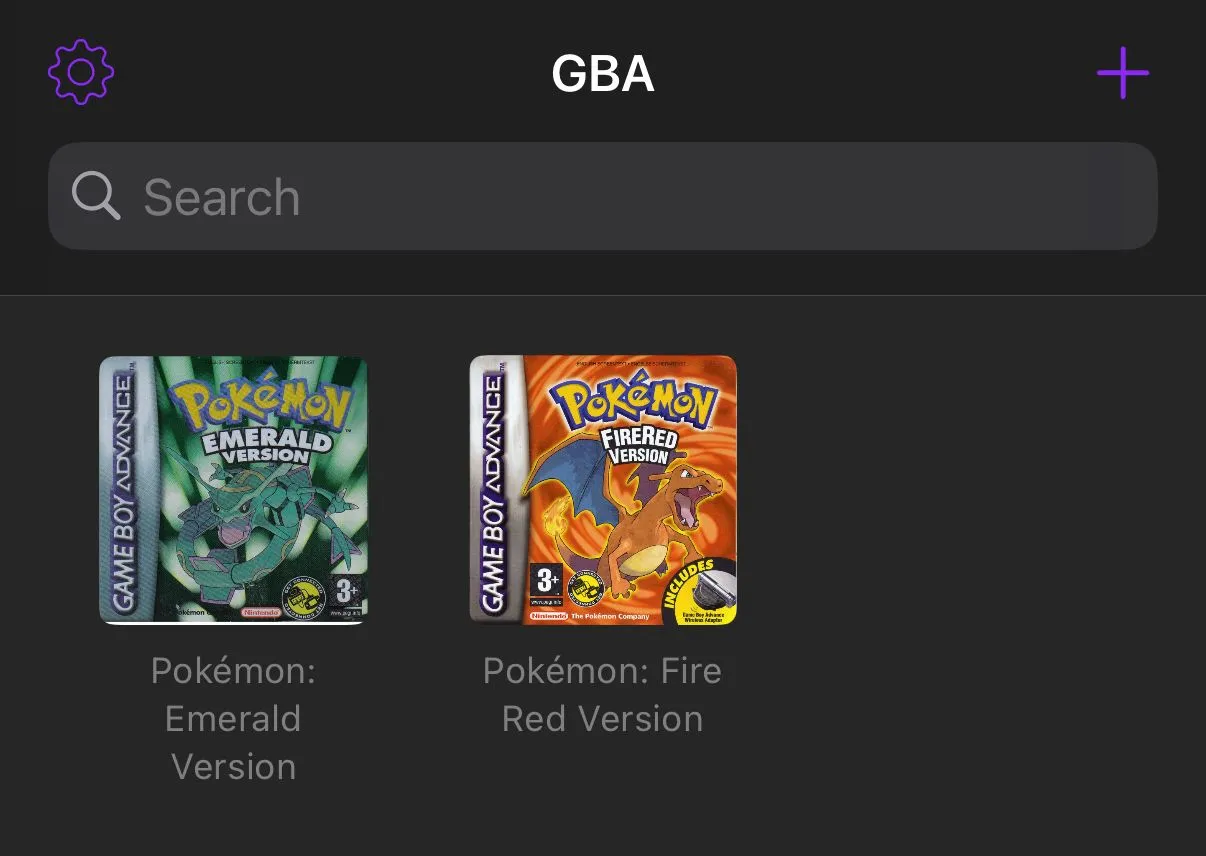 Delta Emulator hiển thị các tệp ROM Pokémon trong thư viện.