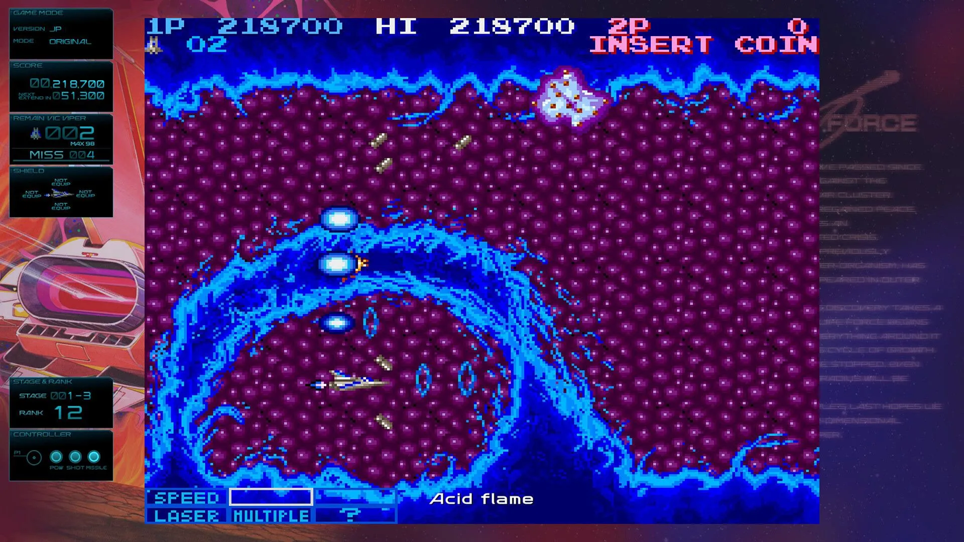 Đồ họa retro đặc trưng trong một màn chơi của Gradius Origins.