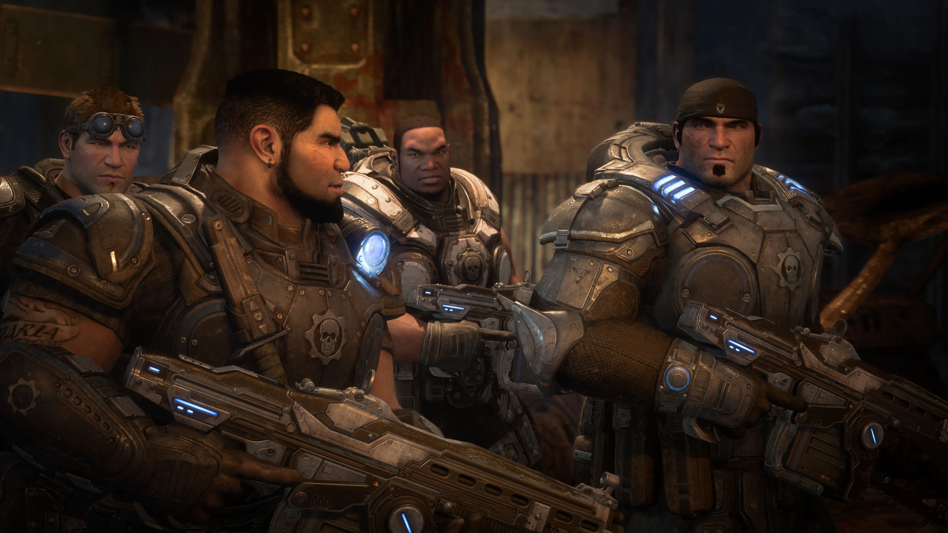 Đội Delta-One với ba nhân vật trang bị súng trong Gears of War, sẵn sàng chiến đấu.