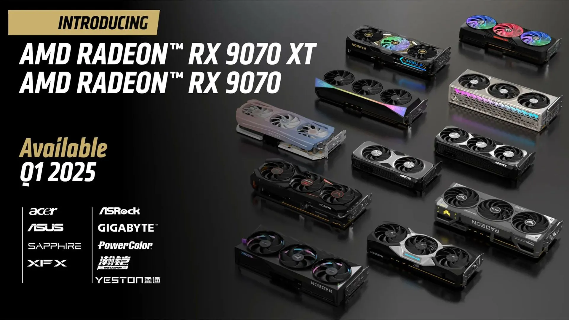 Dòng sản phẩm AMD RX 9070 và RX 9070 XT, thể hiện sự đa dạng của card đồ họa AMD RDNA 4 sắp ra mắt