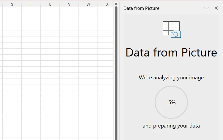 Excel đang phân tích dữ liệu từ ảnh chụp màn hình trong thanh Data From Picture