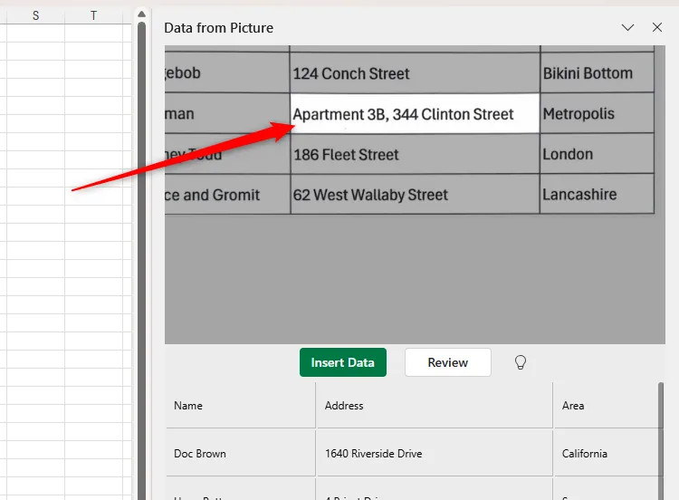 Excel hiển thị lỗi nhận diện dữ liệu trong thanh Data From Picture khi nhập ảnh
