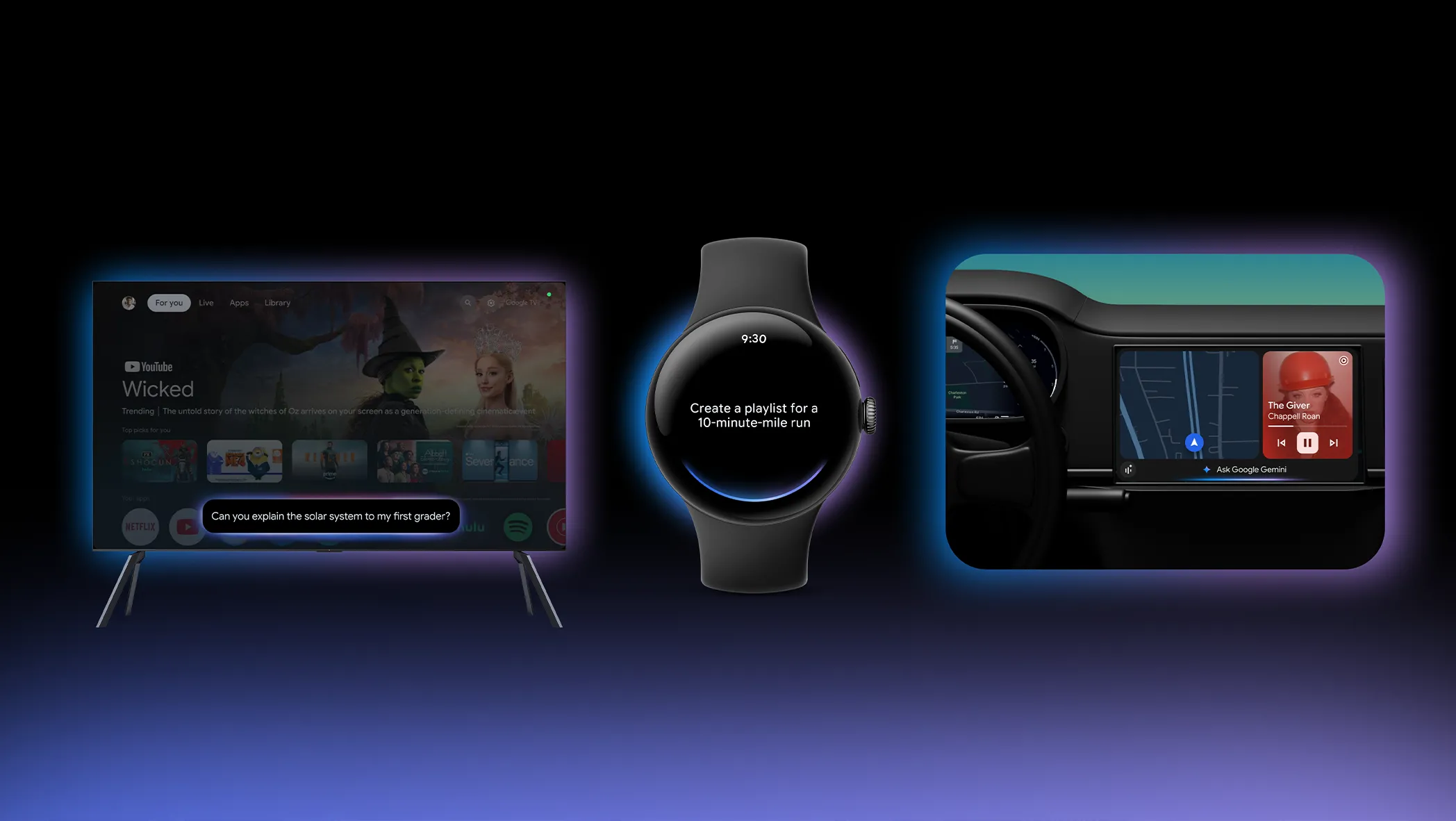 Gemini xuất hiện trên các thiết bị Android như điện thoại, đồng hồ thông minh Wear OS, TV và xe hơi