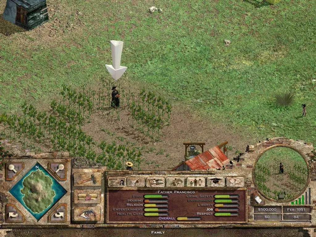 Giao diện chính quyền và các chỉ số kinh tế trong game Tropico.