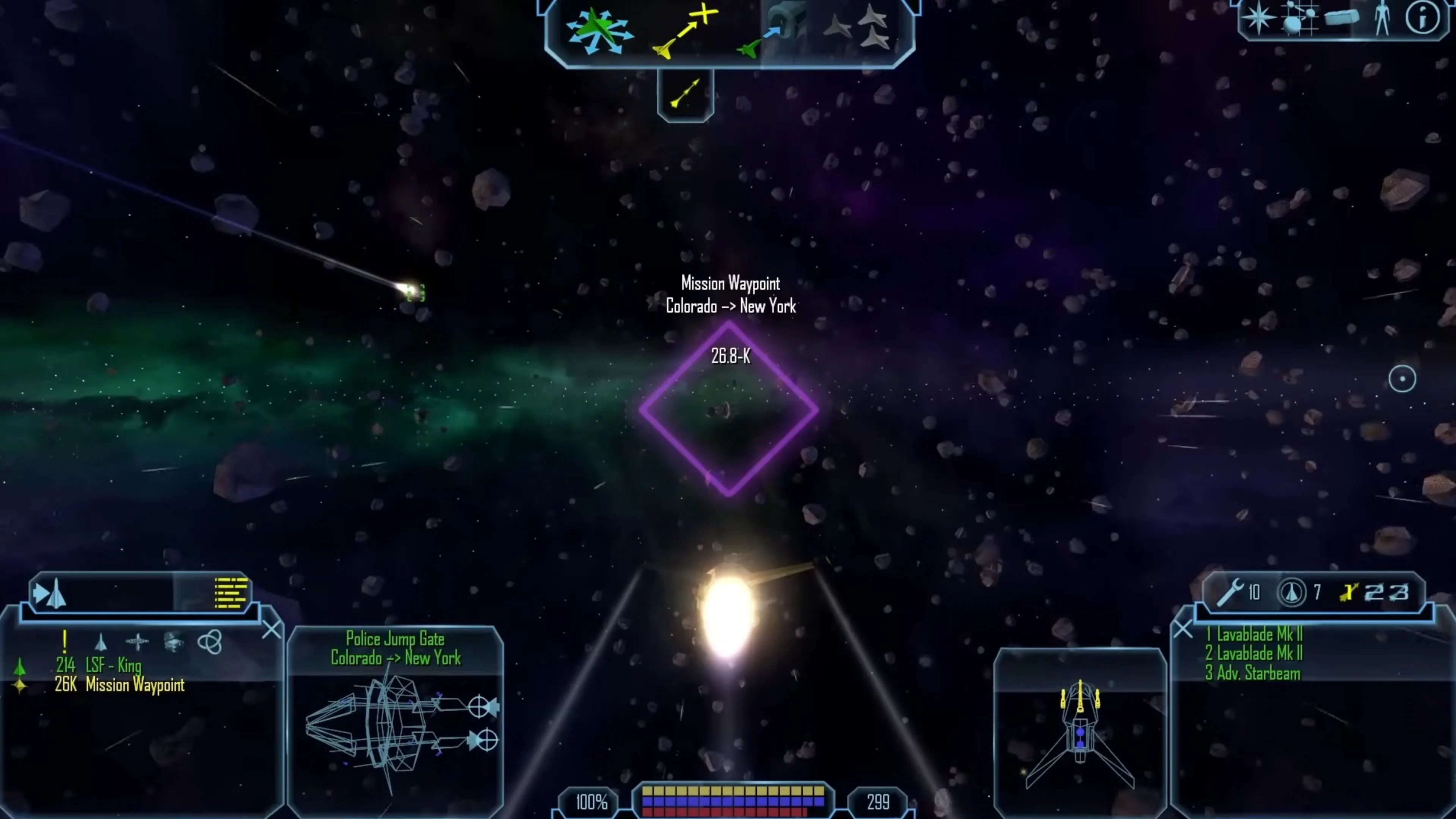 Giao diện điều khiển tàu trong game Freelancer, với màn hình HUD.