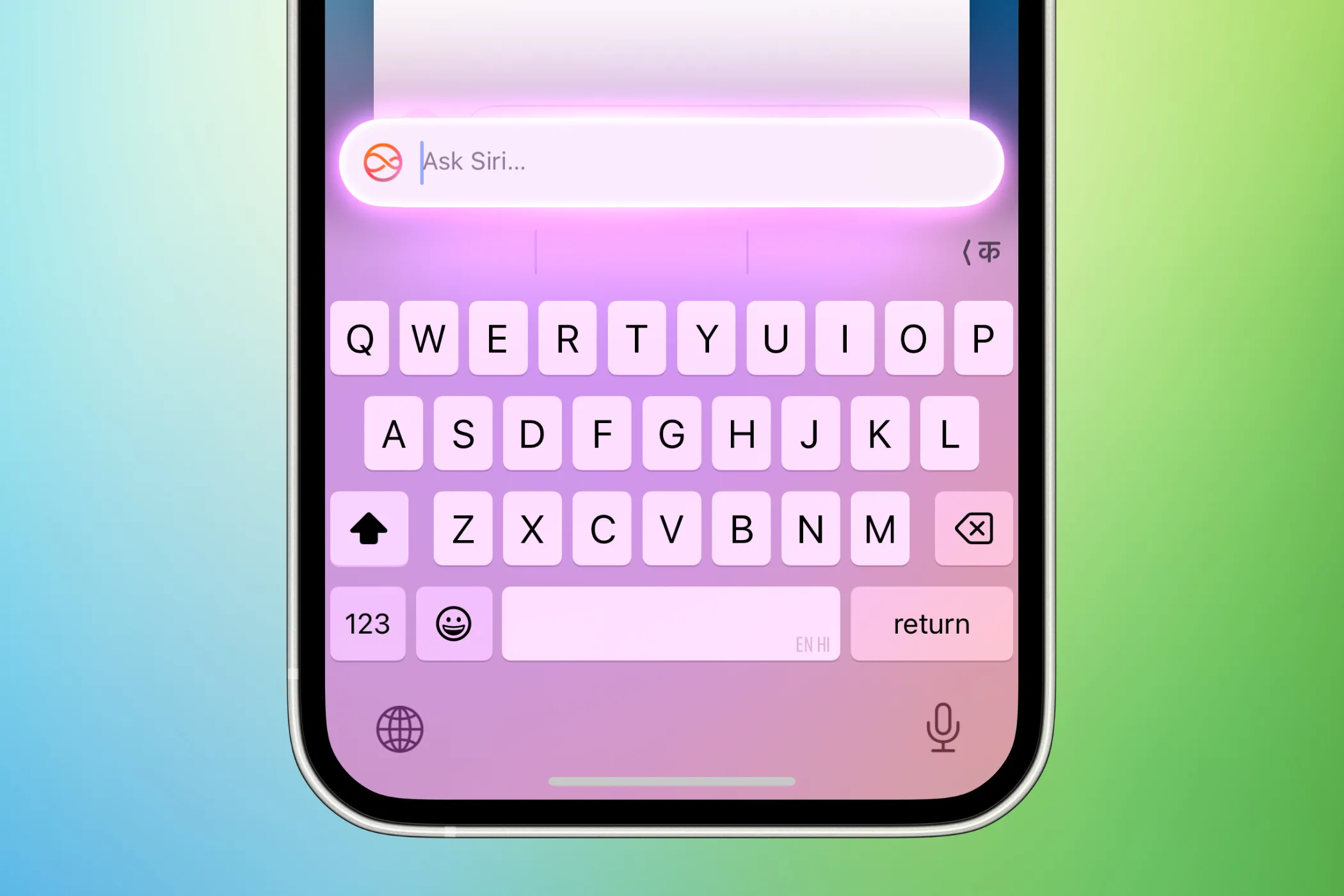 Giao diện Gõ để nói chuyện với Siri trên iPhone với nền gradient xanh.