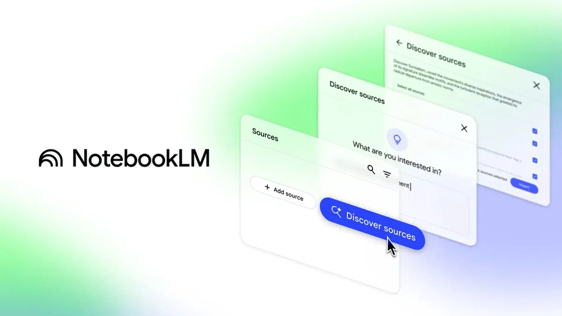 Giao diện Google NotebookLM với tính năng 'Discover sources' mới, giúp người dùng tìm kiếm nguồn thông tin đáng tin cậy.