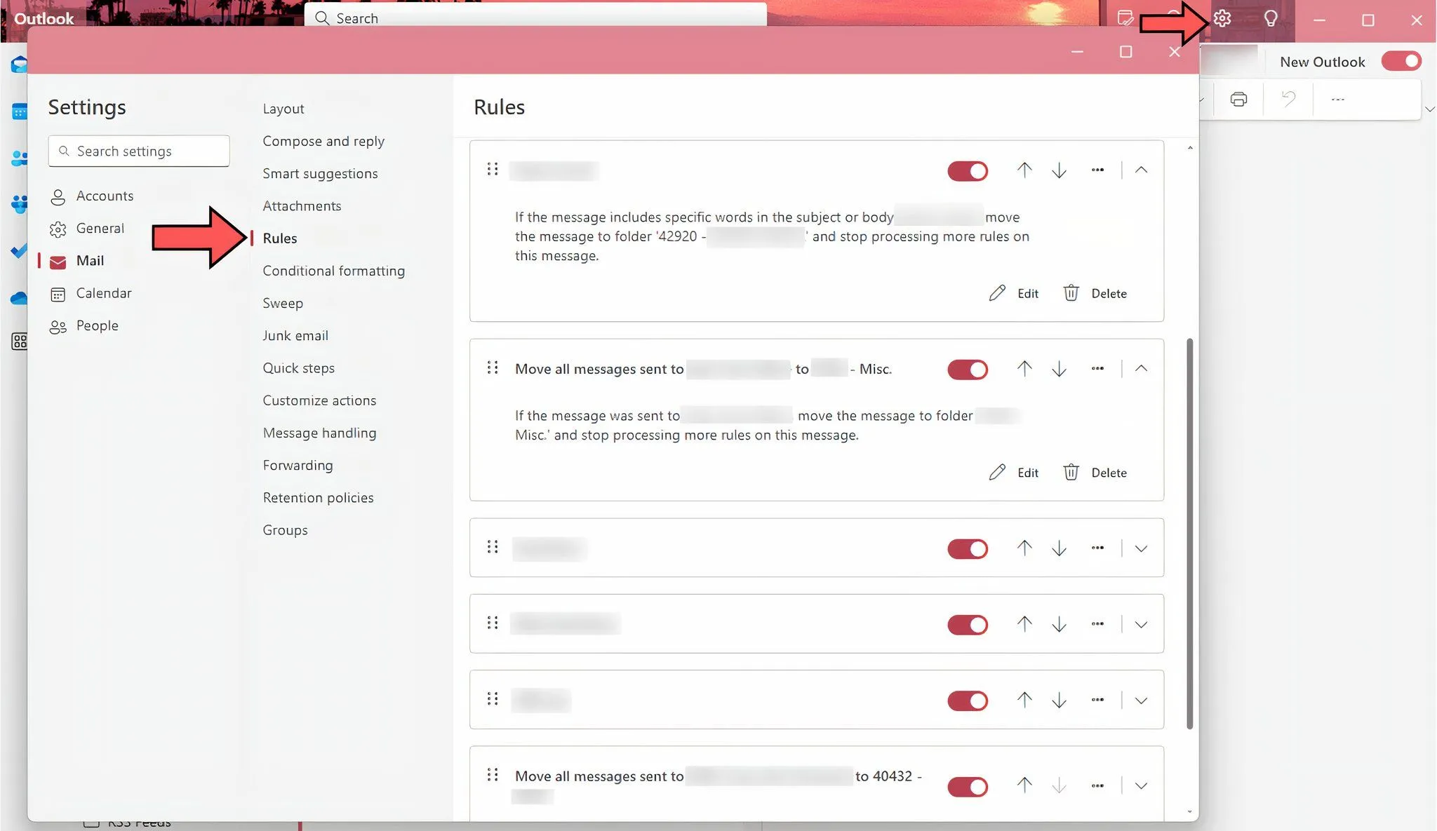 Giao diện menu Quản lý Quy tắc trong Outlook