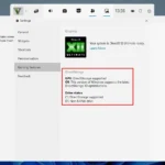 Giao diện mục Tính năng Gaming trong ứng dụng Game Bar của Windows 11, hiển thị thông tin tương thích DirectStorage.