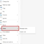 Giao diện nhấp chuột phải vào email trong Outlook và tìm menu con Quy tắc