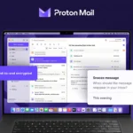 Giao diện Proton Mail trên máy tính xách tay hiển thị hộp thư đến và các tùy chọn mã hóa email